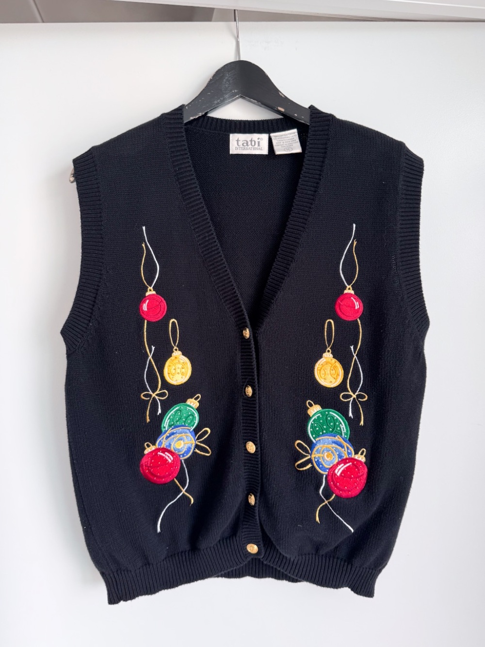Vintage Tabi International Christmas Ornaments Sweater Vest Embroidered Knit L